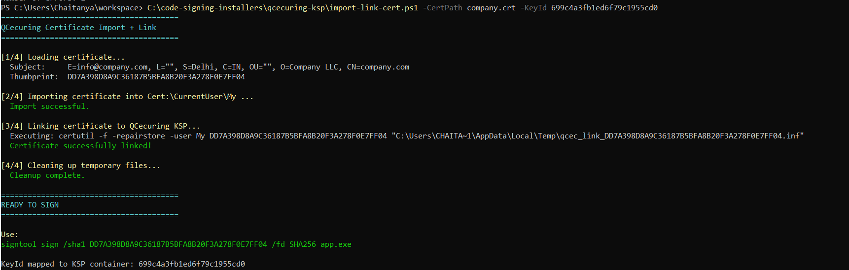 Import & Link Certificate