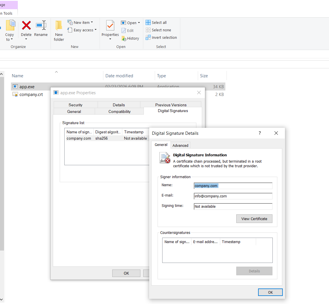 Signed File Certificate Details