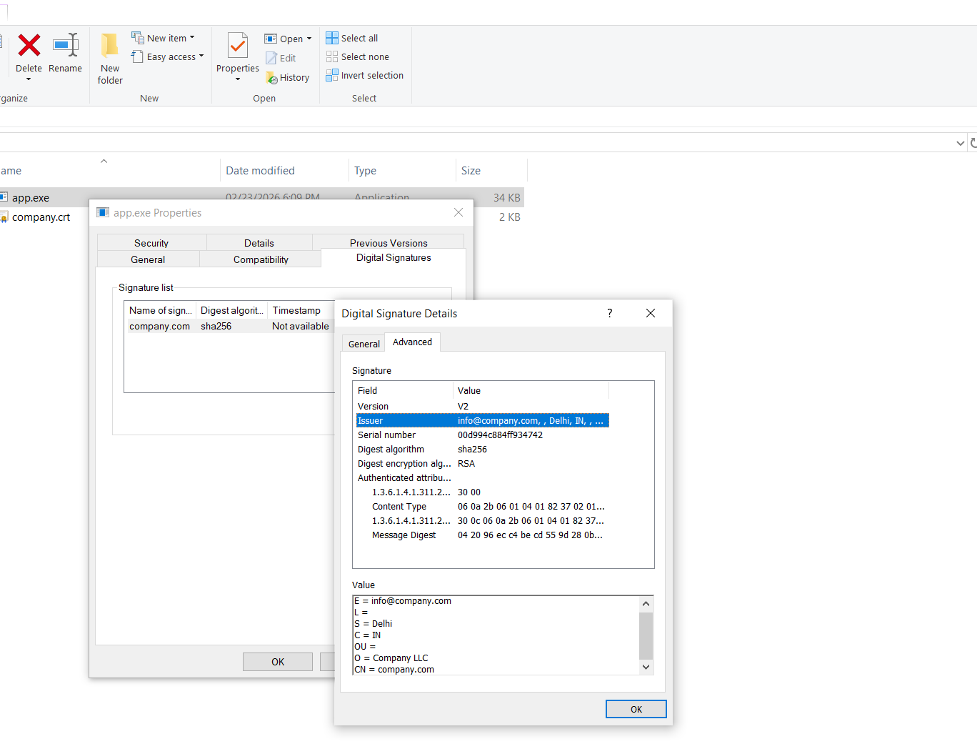 Signed File Signature Details