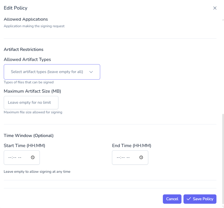 Create Policy - Restrictions