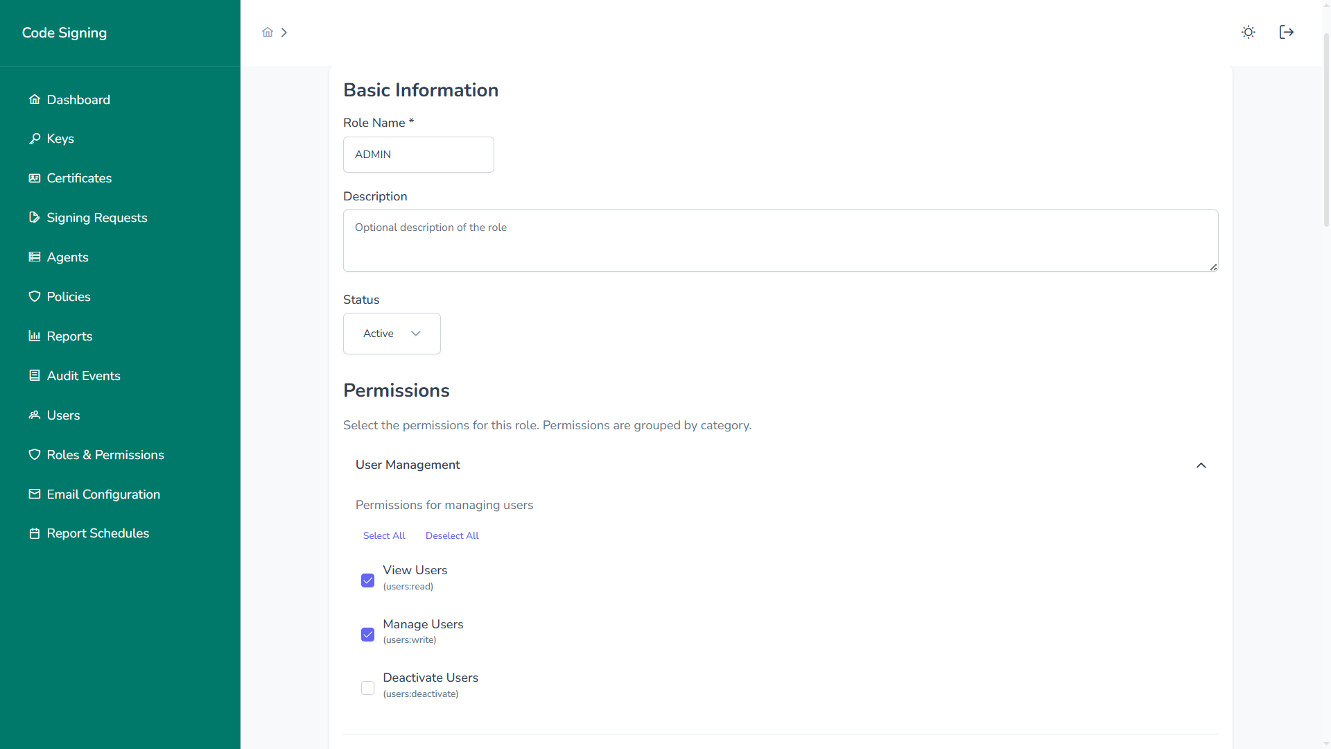 Edit Role Permissions