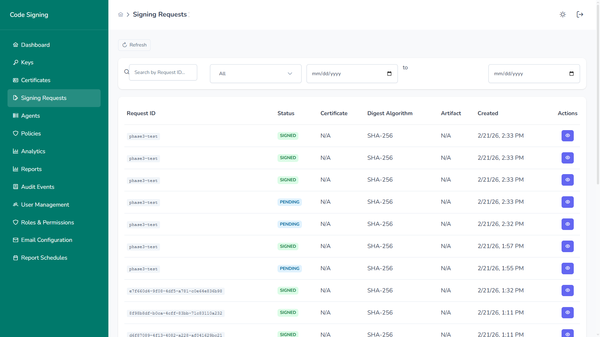 Signing Requests Inventory