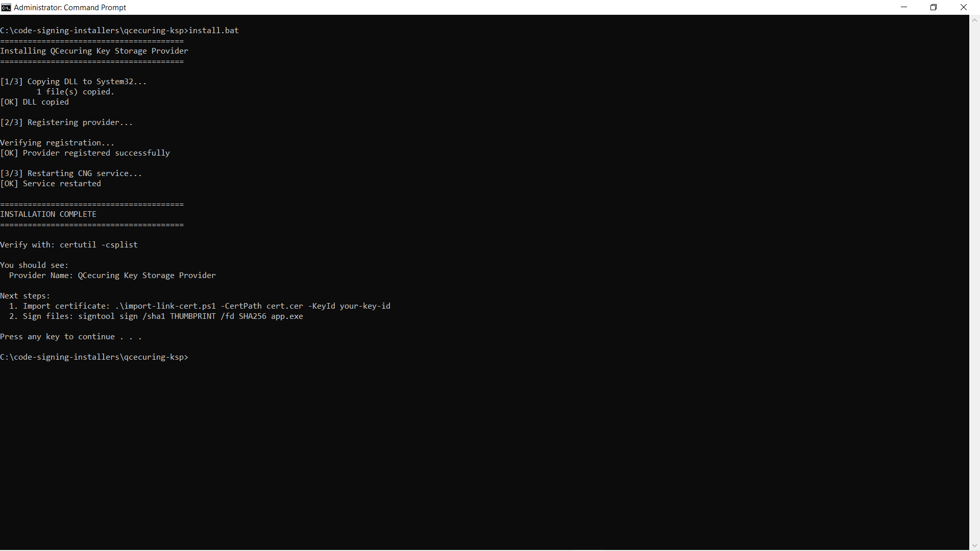 Code Signing KSP Install