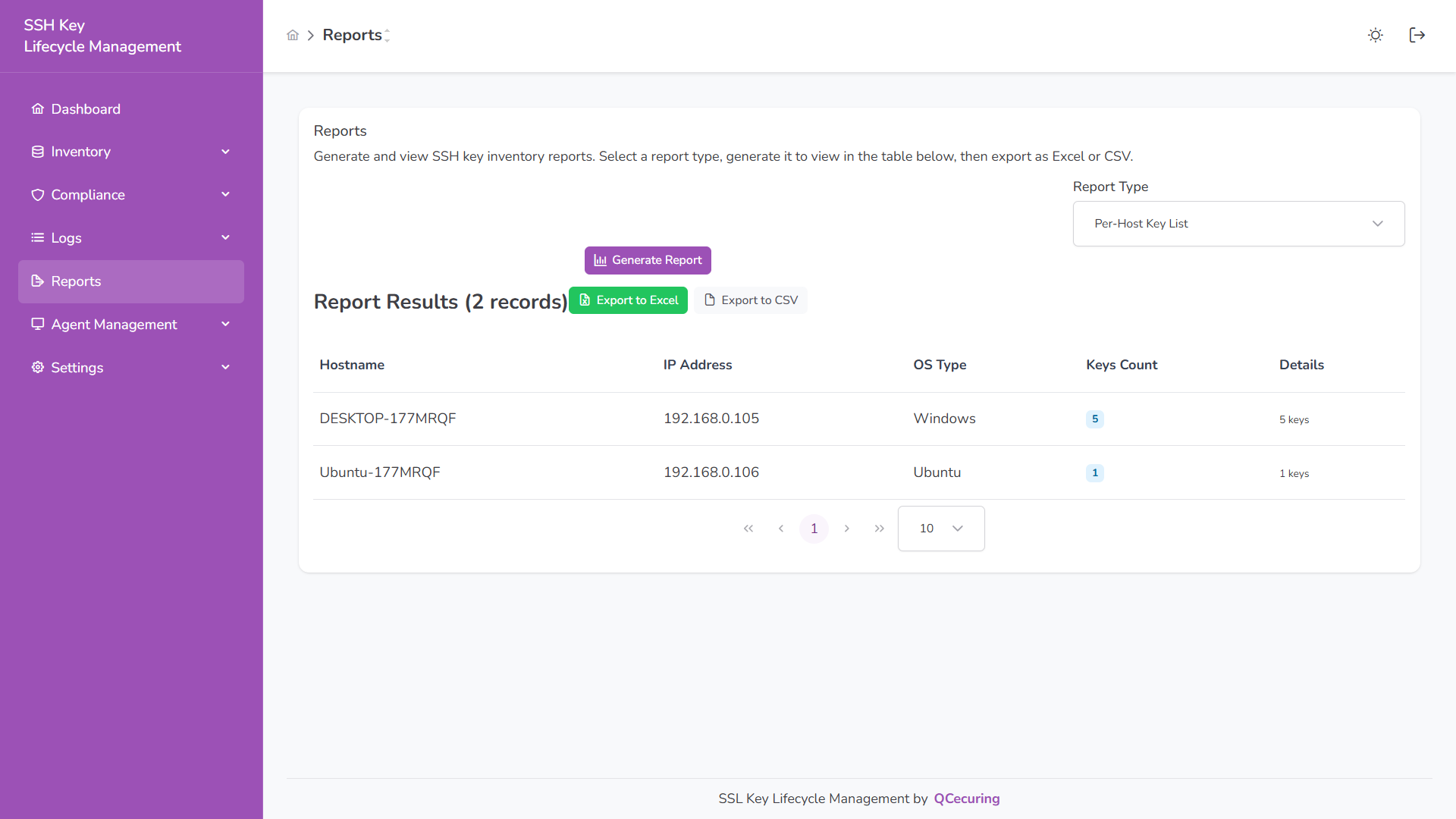 Reports – Per Host Keys
