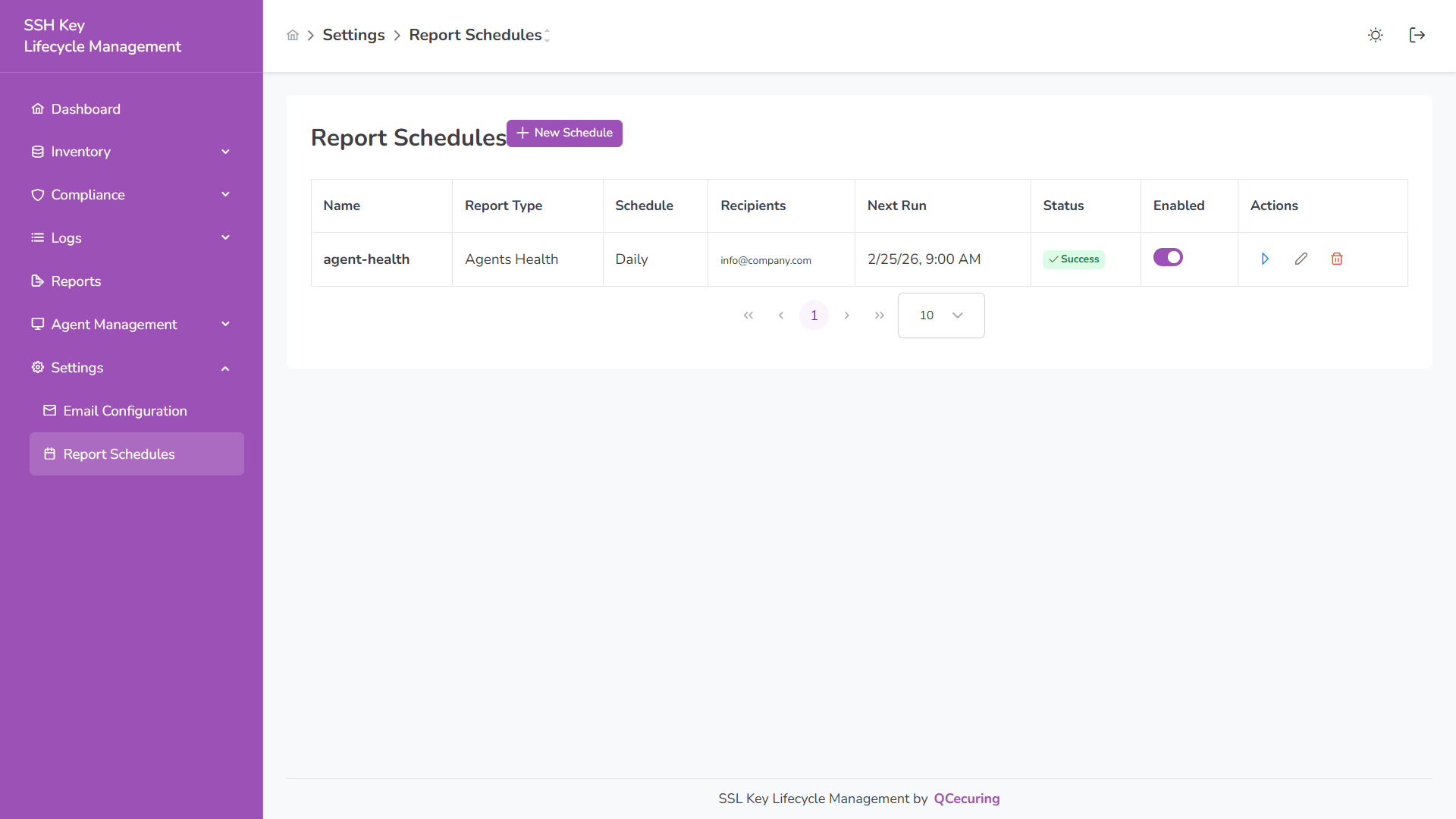 Settings – View Report schedules