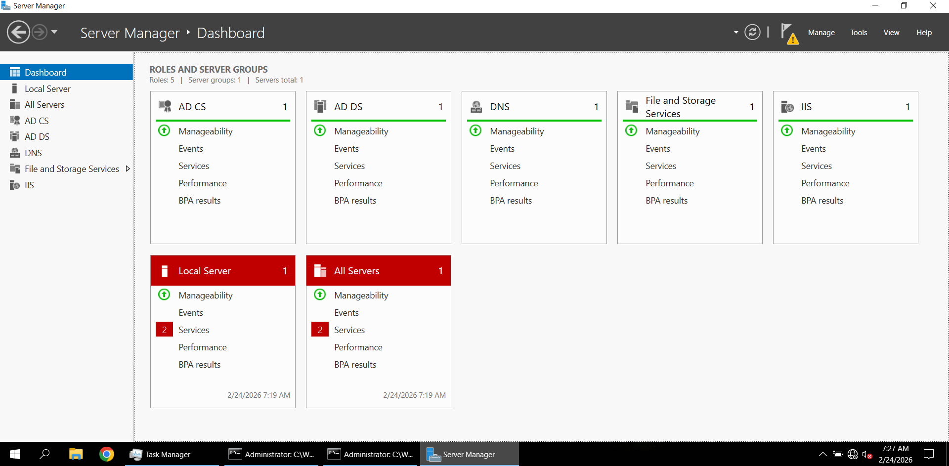 Windows Server Manager - AD CS Installed
