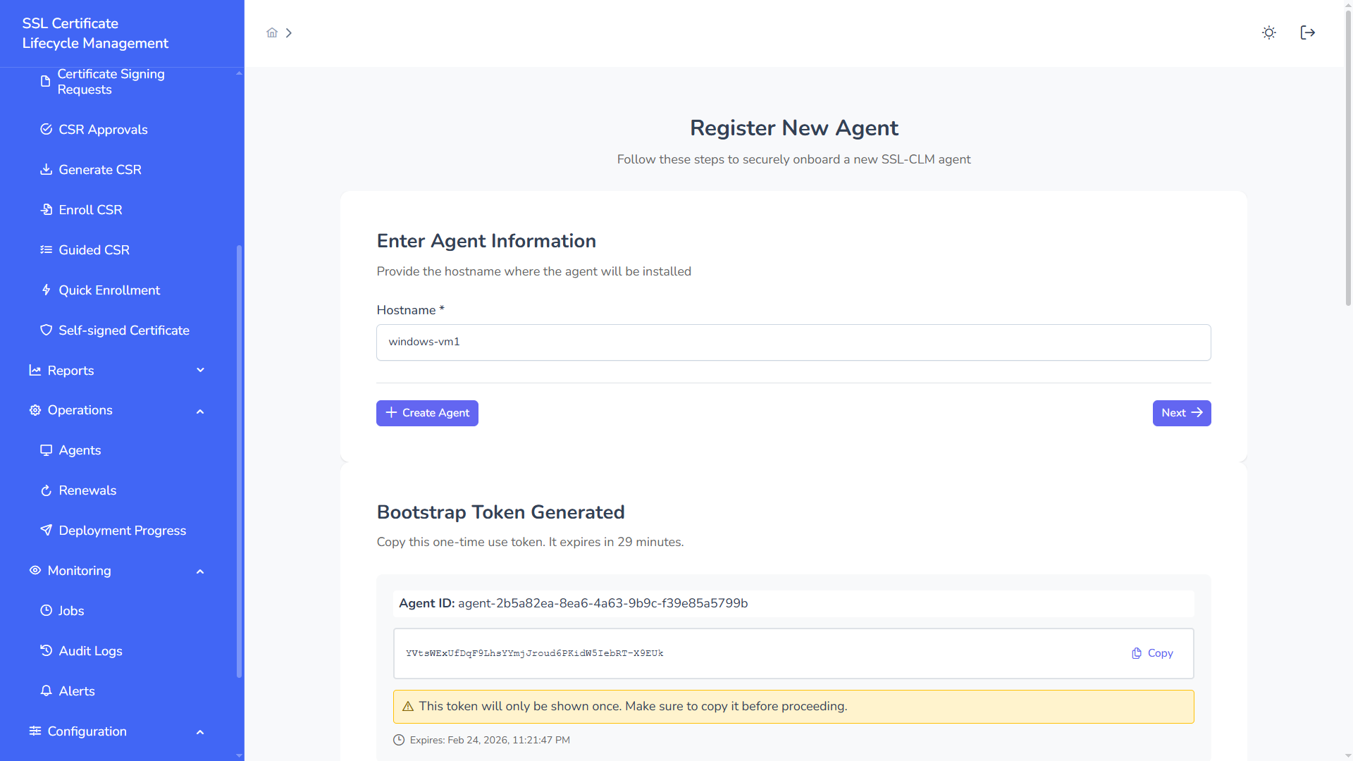 Create Agent Bootstrap Token