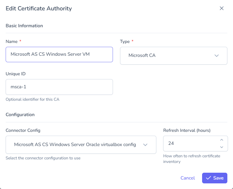 Edit Certificate Authority