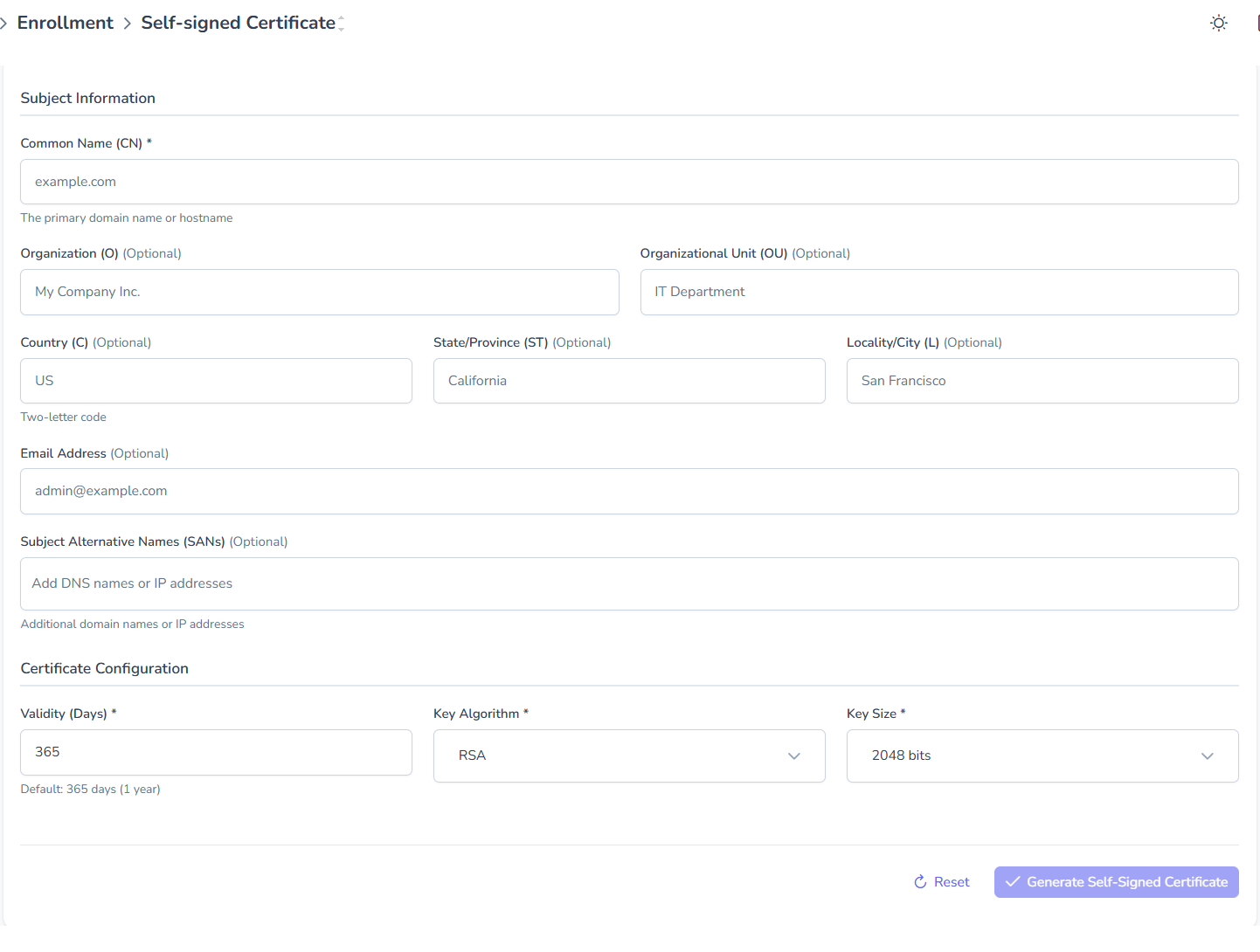 Self Signed Certificate